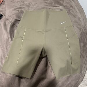 Nike DRI FIT Olive Green High-Waist Bike Shorts with Side Pockets